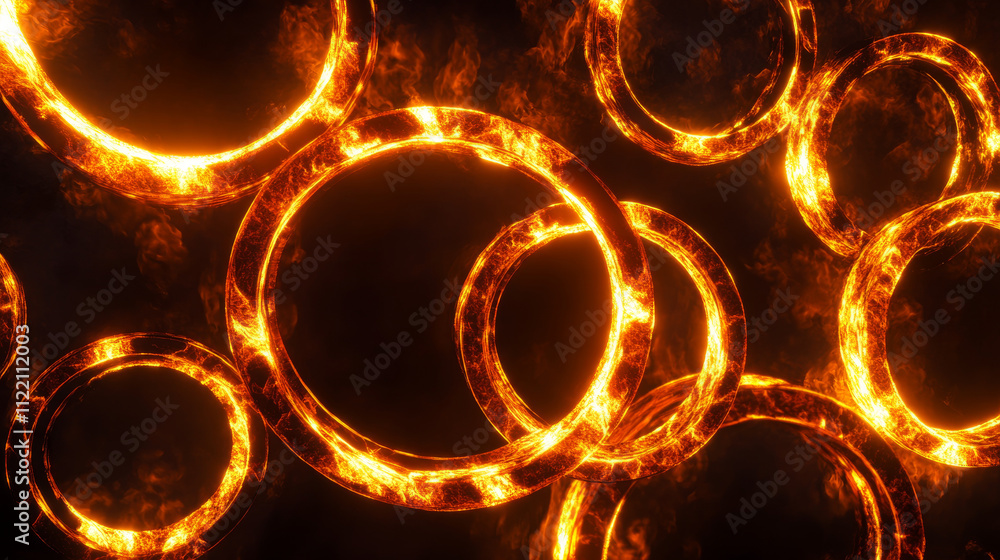 Poster ring fire flame, burning different shapes frames. vector realistic mockup with ignited circle, squar