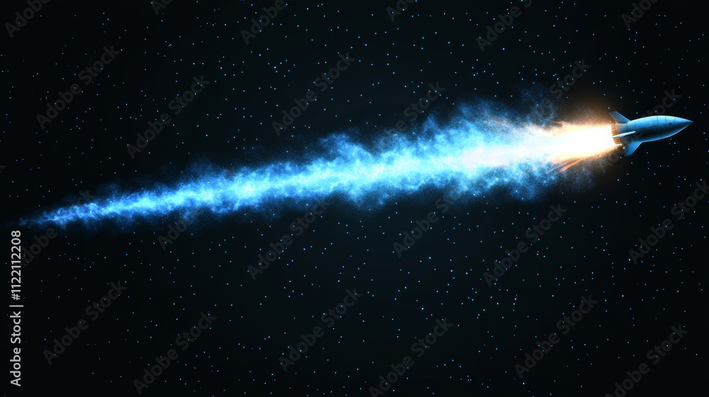 Poster jetpack smoke cloud trail with blue fire vector effect. rocket speed contrail in sky air 3d realisti