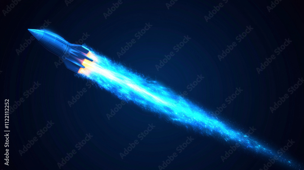 Poster jetpack smoke cloud trail with blue fire vector effect. rocket speed contrail in sky air 3d realisti