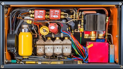 Detailed view of an industrial engine with complex components, showcasing engineering and design intricacies.