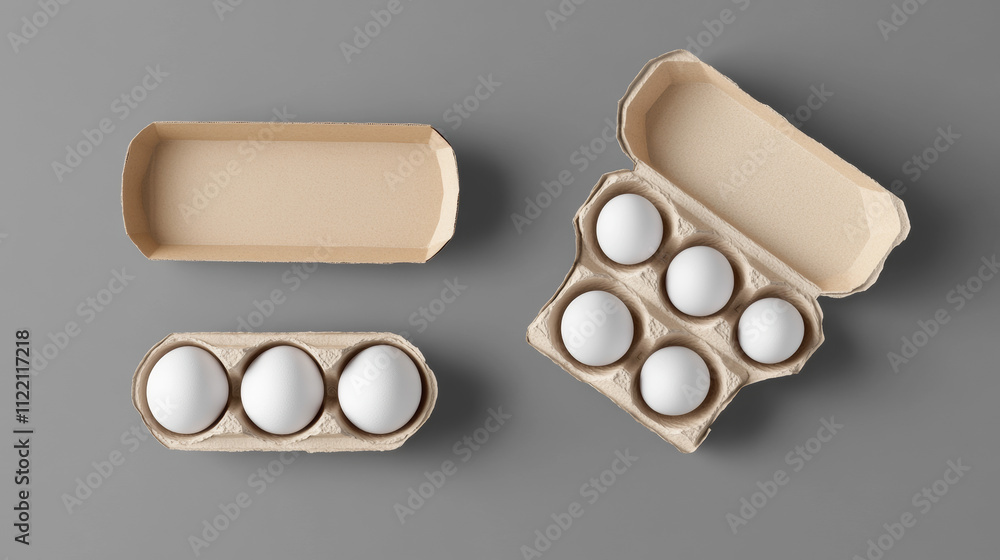 Poster carton egg tray, blank box package mock up. vector realistic mockup of 3d open and closed cardboard 