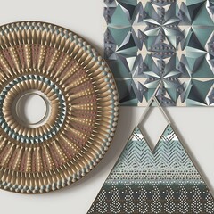 Set of three wall decoration with geometric shapes and dots . Vector illustration