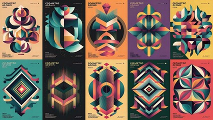 Set of geometric covers. Collection of cool vintage covers. Abstract shapes compositions. Vector.