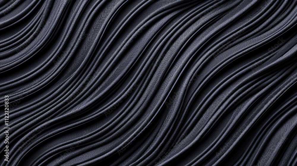 Poster close-up of black textured fabric with wavy lines creating an abstract ripple pattern.
