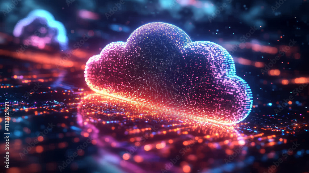 Aufkleber cloud computing, cloud storage, the concept of cloud services. a digital cloud with a digital data c