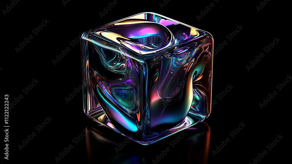Aufkleber 3d y2k hologram shape. abstract liquid figure render. geometric glass element object with iridescent
