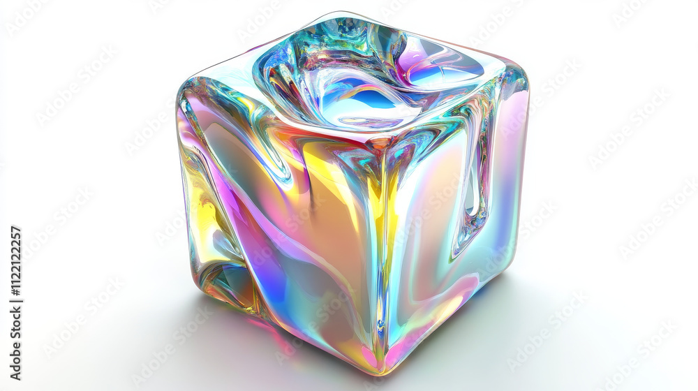 Aufkleber 3d y2k hologram shape. abstract liquid figure render. geometric glass element object with iridescent