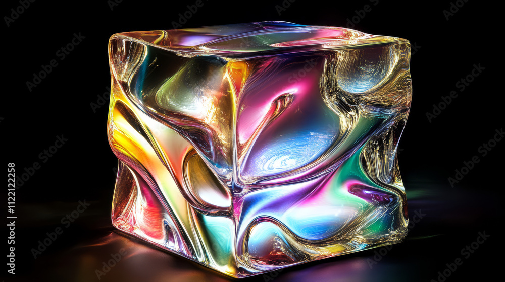 Aufkleber 3d y2k hologram shape. abstract liquid figure render. geometric glass element object with iridescent