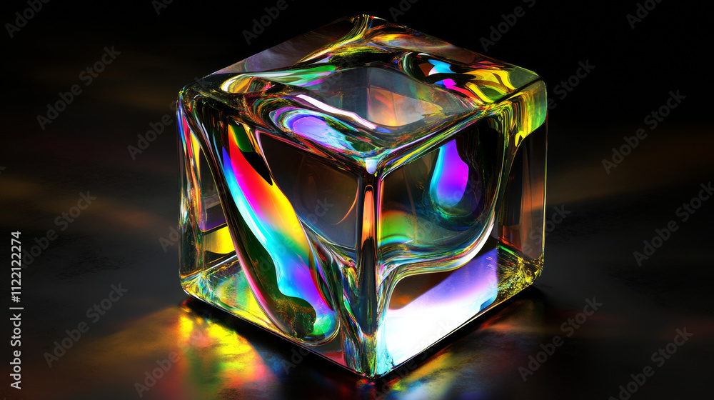 Aufkleber 3d y2k hologram shape. abstract liquid figure render. geometric glass element object with iridescent