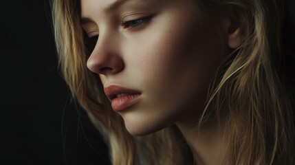 Fototapeta premium Contemplative young woman in soft lighting.