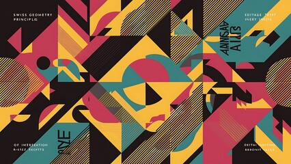 Abstract geometrical posters set design layout with editable text and graphics. Swiss geometry composition
