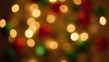 Obraz premium Festive defocused holiday lights in red, gold and green against dark background