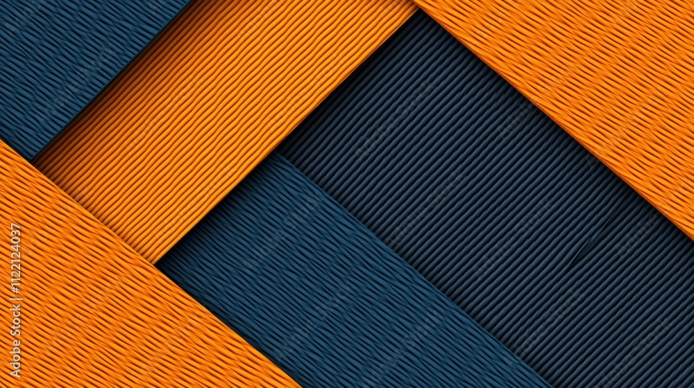 Poster abstract geometric composition with overlapping textured blue and orange layers.