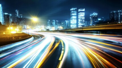 Obraz premium Dynamic city night traffic with light trails.