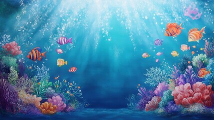 Fototapeta premium Vibrant underwater scene with colorful coral reef and fish. (1)