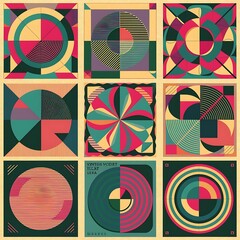 Set of geometric covers. Collection of cool vintage covers. Abstract shapes compositions. Vector.
