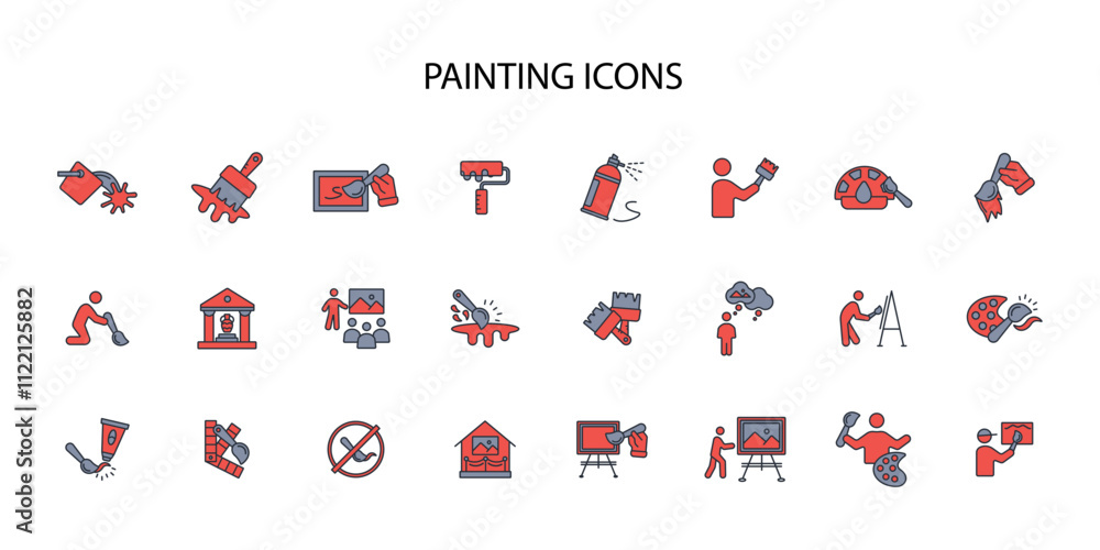 Poster painting icon set.vector.editable stroke.linear style sign for use web design,logo.symbol illustrati