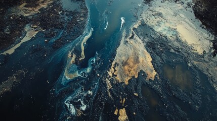 Obraz premium Aerial View of Polluted River with Industrial Waste