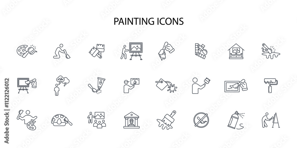 Poster painting icon set.vector.editable stroke.linear style sign for use web design,logo.symbol illustrati