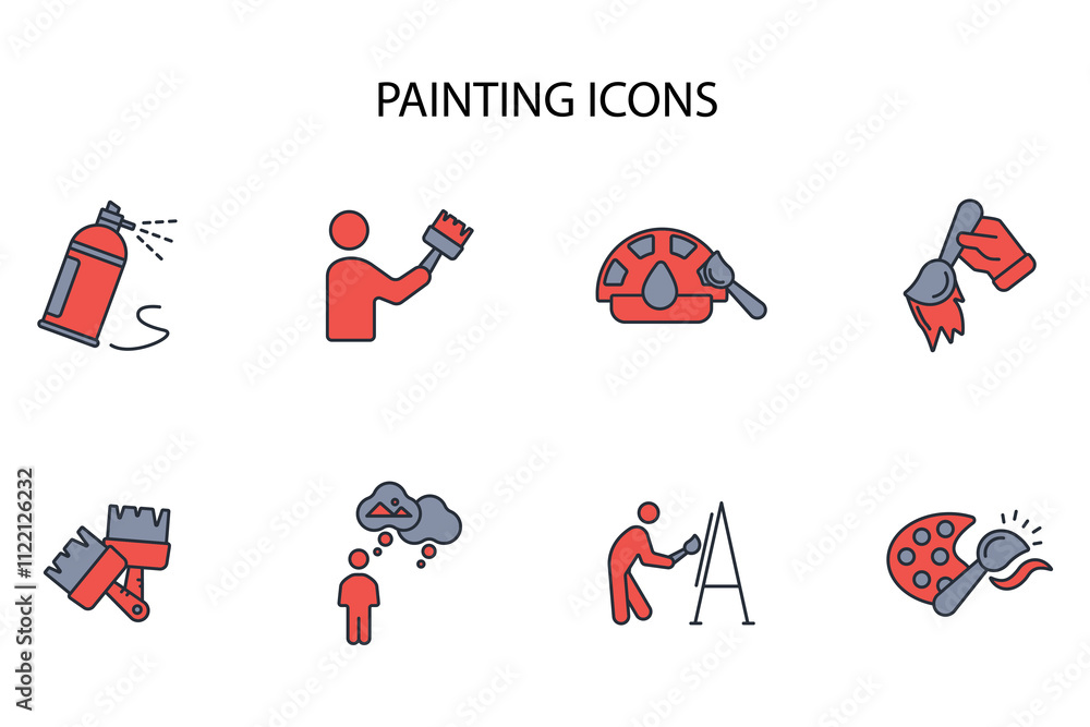 Poster painting icon set.vector.editable stroke.linear style sign for use web design,logo.symbol illustrati