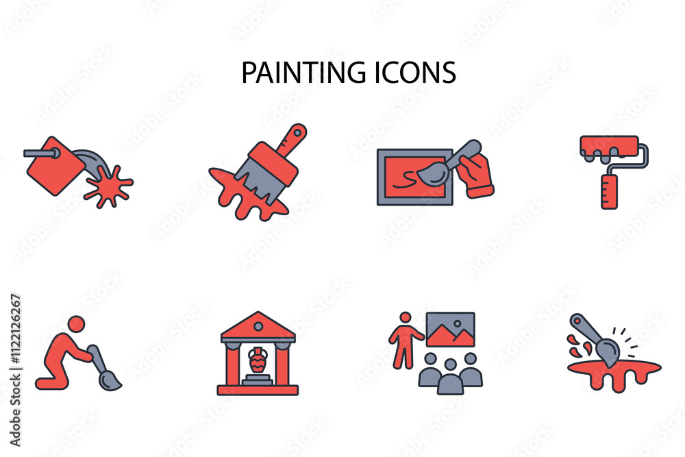 Poster painting icon set.vector.editable stroke.linear style sign for use web design,logo.symbol illustrati