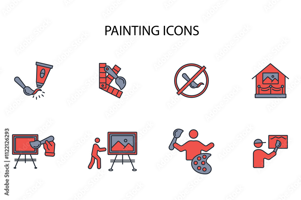 Poster painting icon set.vector.editable stroke.linear style sign for use web design,logo.symbol illustrati