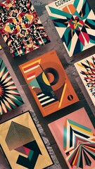 Set of geometric covers. Collection of cool vintage covers. Abstract shapes compositions. Vector.
