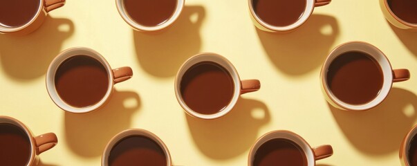 Obraz premium Overhead image of multiple mugs and cups of coffee