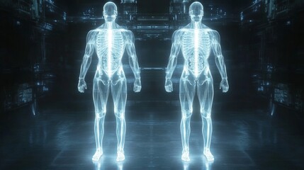 Futuristic human anatomy visualization display.