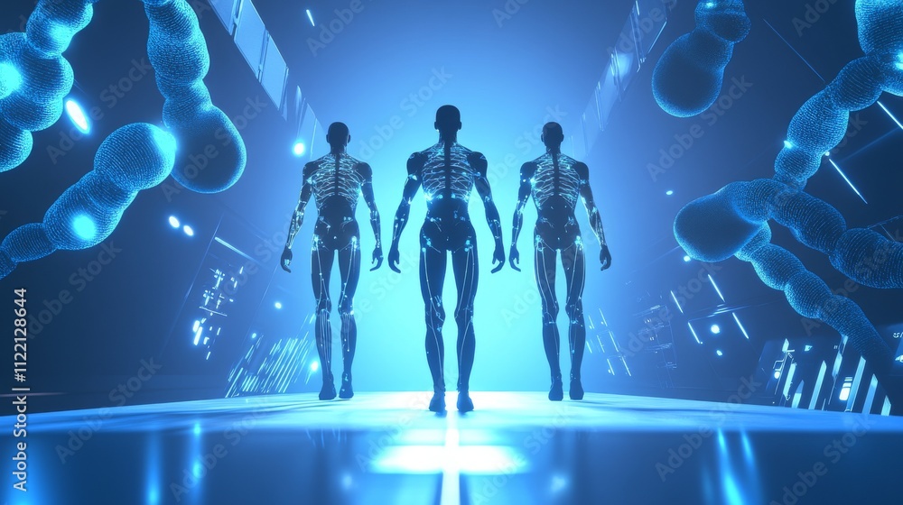 Poster futuristic robots in a digital environment.