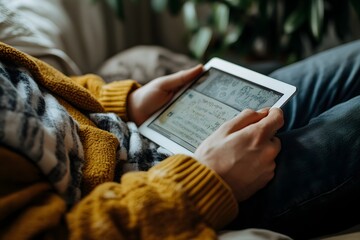 Man learning new language on tablet