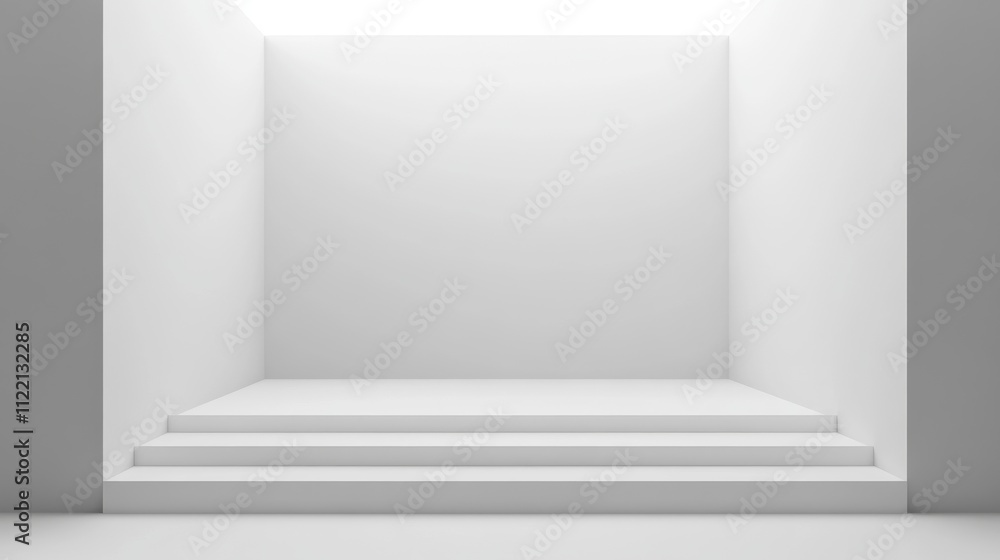 Poster minimalist empty space with white walls and steps.