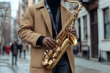 Obraz premium Musician playing saxophone on street
