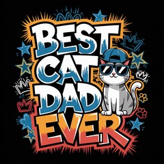 Naklejka premium Playful Graphic with Cool Cat Celebrating Best Cat Dad Ever