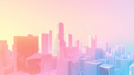 Obraz premium Modern city skyline at sunset with pastel hues.