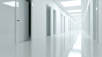 Fototapeta premium Modern corridor with white walls and doors.