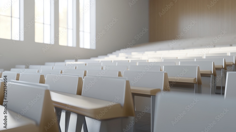Poster modern lecture hall with empty benches.