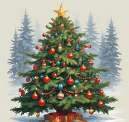 Obraz premium Illustration of decorated Christmas tree.