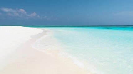 Fototapeta premium Serene beach with white sand and clear water.