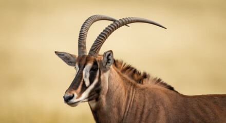 Majestic sable antelope in natural habitat showcasing striking horns and elegant features
