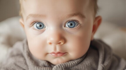 Little baby with blue eyes close up