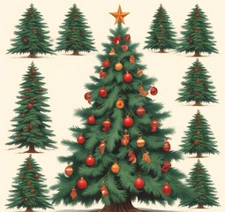 Fototapeta premium Illustration of decorated Christmas tree.