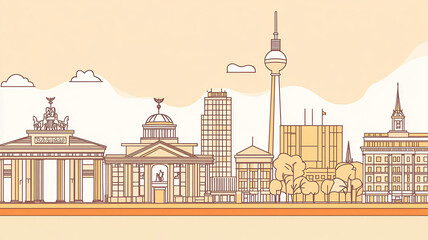 Obraz premium Skyline de Berlín vectorizado con sus edificios más famosos