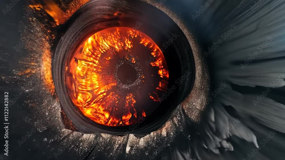 Wall mural volcano eruption from a bird view. volcano crater and magma flow shot from above