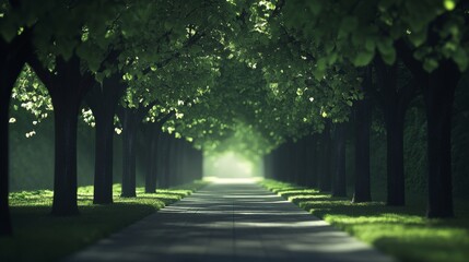 Obraz premium Serene tree-lined path in a tranquil setting.