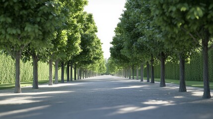 Fototapeta premium Serene tree-lined avenue under clear sky.