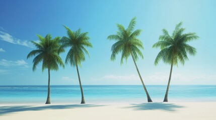 Fototapeta premium Serene tropical beach with vibrant palm trees.