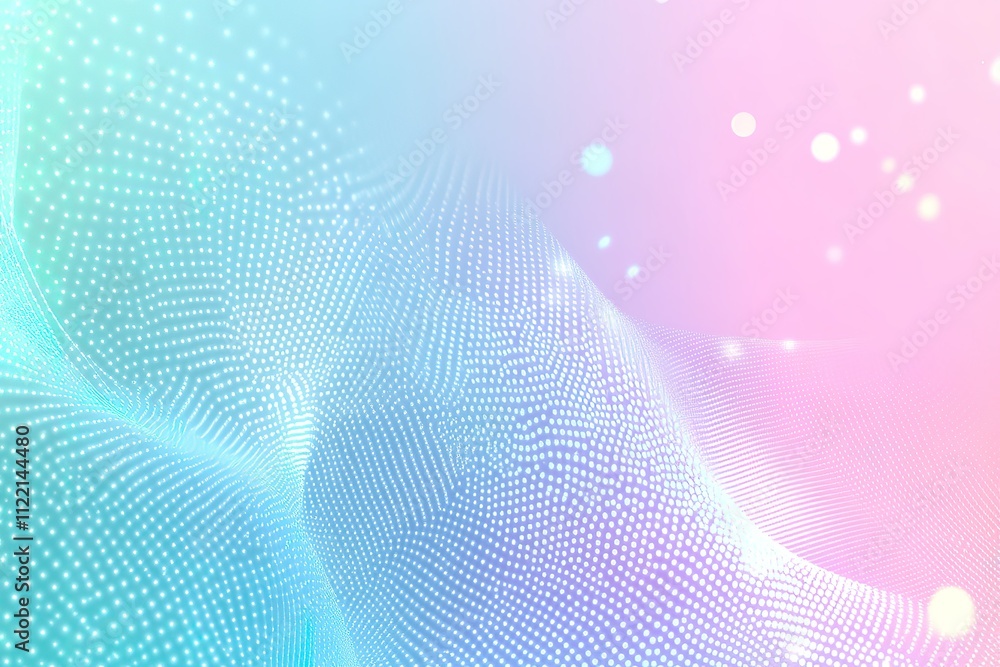 Poster abstract pastel background with flowing wave of particles.