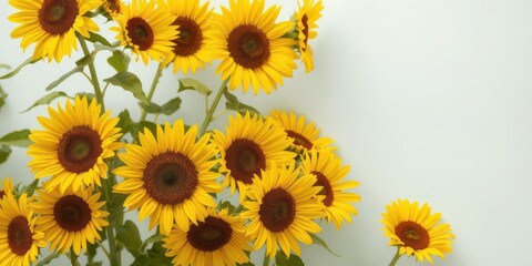 Obraz premium Vibrant yellow sunflowers in full bloom creating a cheerful background, sunny, nature