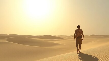 Solo traveler walking in a vast desert landscape.